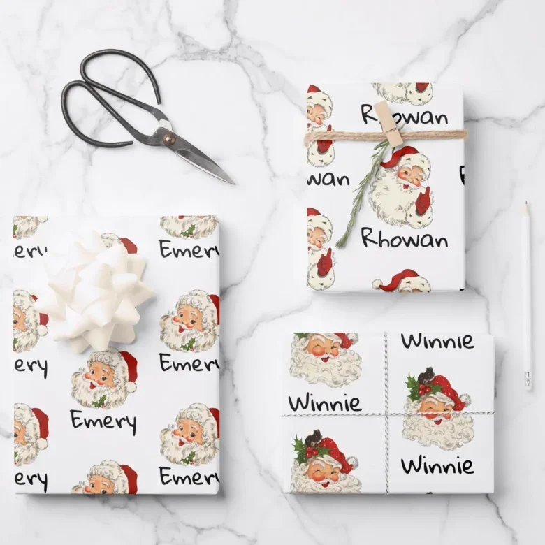 Matching Custom Santa Wrapping Paper With Names