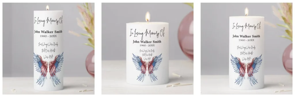 Personalized In Memory Patriotic Angel Wings Candles